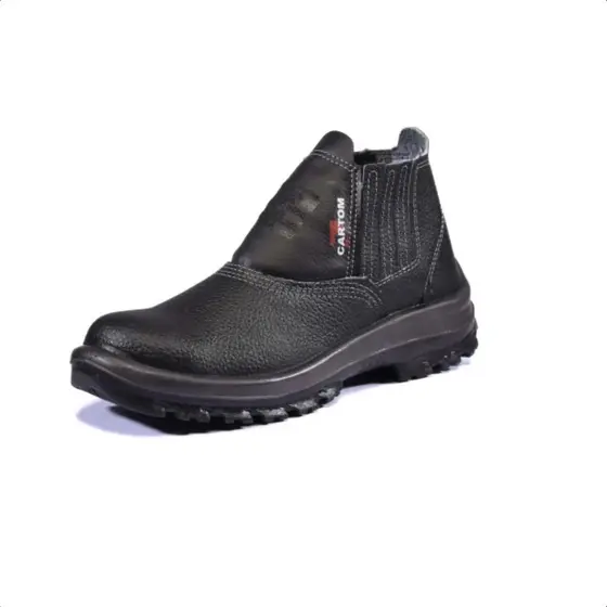 Botina de Segurança Cartom com Elástico | Couro Preto | Bico PVC | Solado Bidensidade | CA 15081