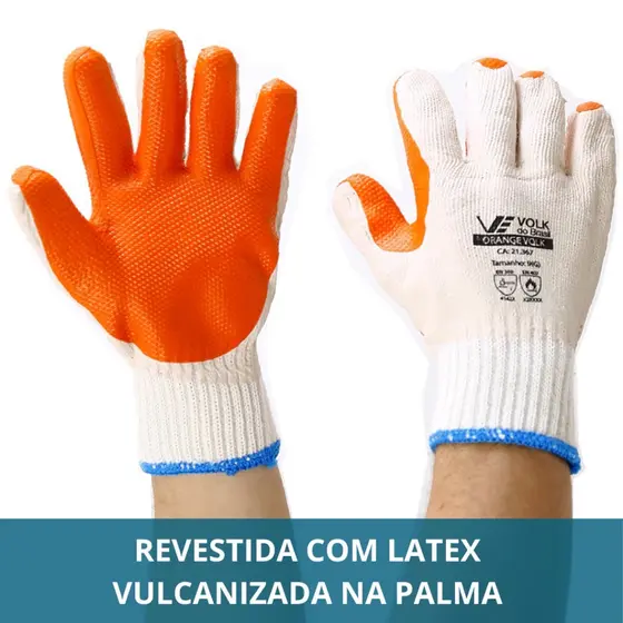 Kit 2 Pares Luva Emborrachada Orange Volk | Malha Vulcanizada Laranja | EPI Segurança | Tamanho G