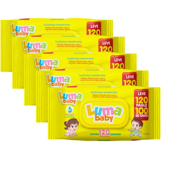 Kit C/5 Lenços Umedecidos Luma Baby - 120 Unidades