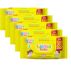 Kit C/5 Lenços Umedecidos Luma Baby - 120 Unidades