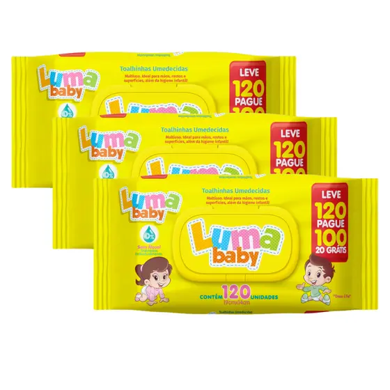 Kit C/3 Toalha Umedecida Luma Baby  Leve 120 Pague 100 Total 360