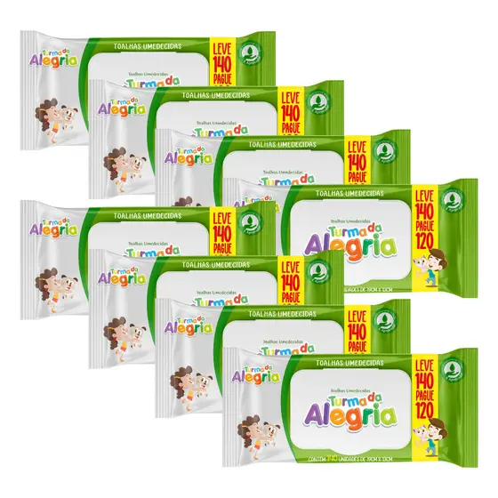 Kit C/8 Toalha Umedecida Turma da Alegria  Leve 140 Pague 120 Total 1120 unidades