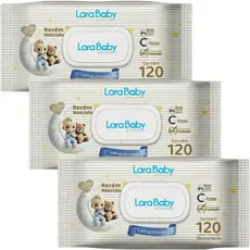 Kit C/3 Toalha Umedecida Lara Baby Premium Recém Nascido RN 120 Unidades total 360