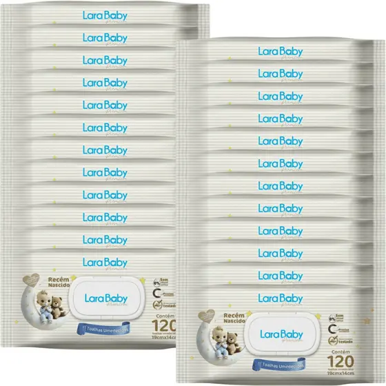 Kit C/24 Lenço Umedecido Lara Baby Premium Recém Nascido RN 120 Unidades Total 2880