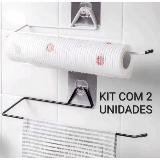 Kit Com 2 Porta Papel Toalha Suporte Adesivo De Parede