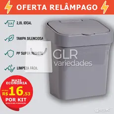 Lixeira lixo de Pia 2,8L Plástica Reforçada com Tampa Para Cozinha Banheiro Mesa Escritório Moderna