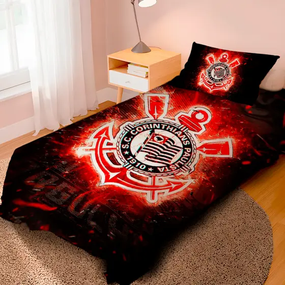 Lençol Cobre Leito Solteiro e Fronha Time Corinthians / Pronta entrega/ envio imediato