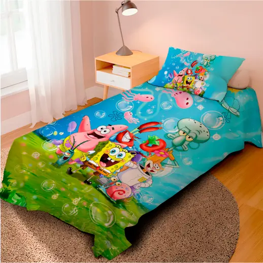 Lençol Cobre Leito Solteiro e Fronha Bob Esponja Calça Quadrada  / Pronta entrega/ envio imediato
