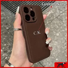 Capa De Couro Com Letras Prateadas Nome Personalizado , Faça Você Mesmo , Para iPhone Air 17 16 15 14 13 12 11 Pro Max
