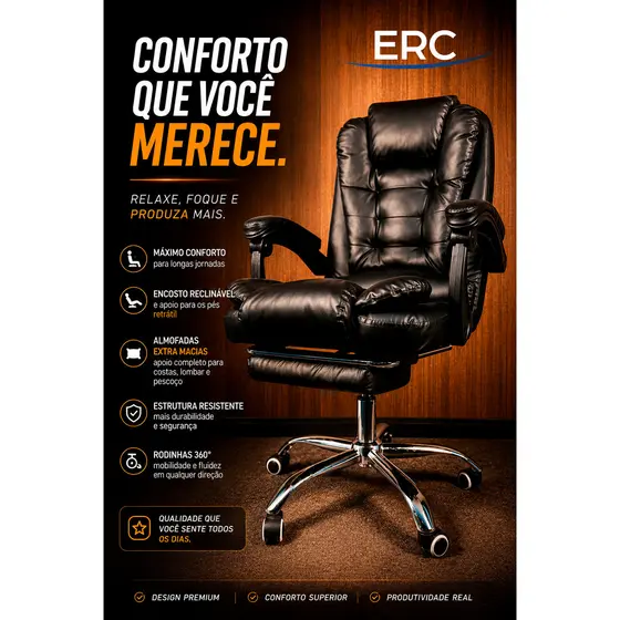 Cadeira De Escritório Itália Presidente Ergonômica Couro Sintético Encosto Ajustável Com Trava