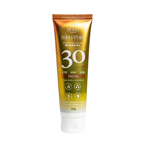 Protetor Solar Facial FPS 30 Natural Mineral Sunnature Toque Seco Vegano BioBio - Hipoalergênico
