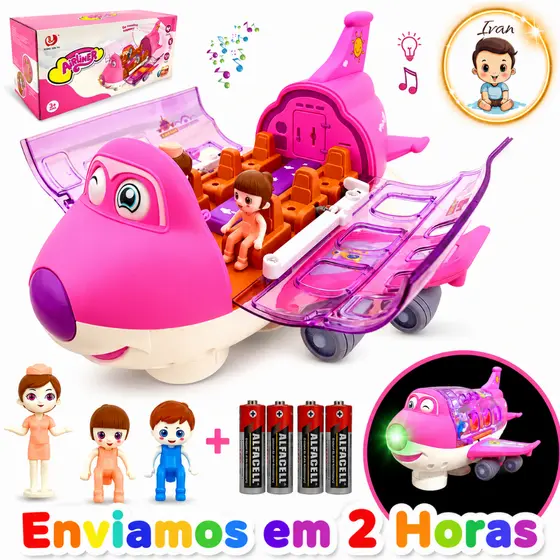 Avião Maluco Brinquedo infantil Giratorio Musical Gira 360 Bate E Volta Com Som, Luz e Bonecos
