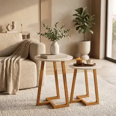 OFERTA Kit 2 Mesas Laterais Redonda Apoio Decoração Sala Quarto Moderna Madeira MDF