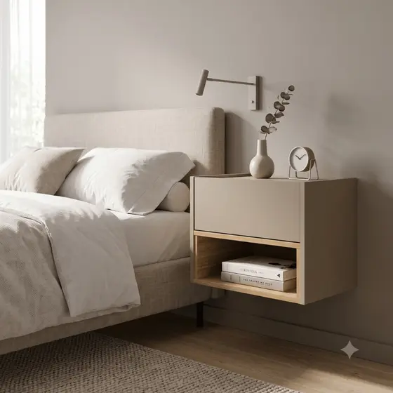 Criado Mudo Suspenso Moderna Ideal Mesa Cabeceira Gaveta Nicho Quarto Parede Minimalista