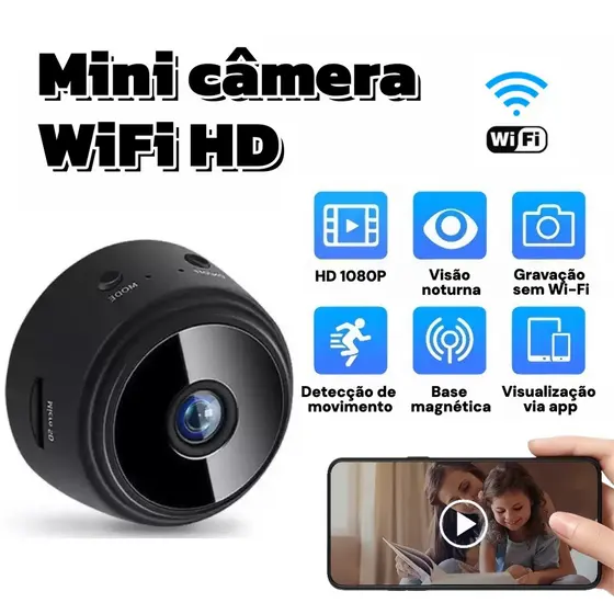 Câmera A9 Mini WiFi – 1080P, 150°, Gravação c/ ou s/ WiFi – Visão Noturna e Detecção de Movimento