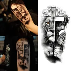 tatuagem temporária de leão realista, tatuagem masculina adulta, arte corporal falsa à prova d'água