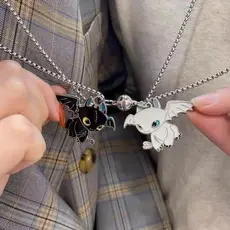 Colar De Dragão Voador Preto E Branco Casal De Dragões Melhores Amigos Colares De Pingentes Longos