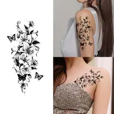 Adesivo de tatuagem temporário simulado não reflexivo com padrão de lótus borboleta