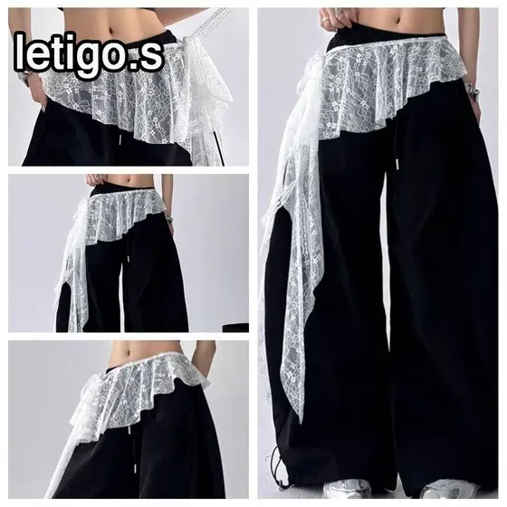 [LETIGO] Mini Saia De Renda , Bordada Com Babados Irregulares E Flores , Saias Franzidas Transparentes