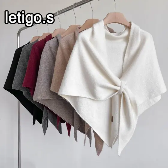 [LETIGO] Xale De Malha,Lenço Triangular Macio Para Pescoço , Misturado De Lã Espessada De Cor Sólida Quente De Inverno