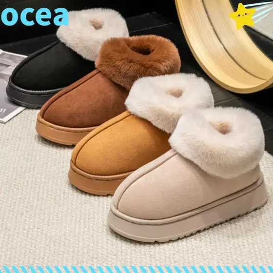 Botas De Neve OCEA , Chinelos Macios E Fofos De Pelúcia , Sapatos De Algodão Antiderrapantes Com Fundo Grosso De Pele Si