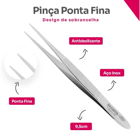Pinça Ponta Fina Para Sobrancelha Aço Inox Esterilizável Dilcintia