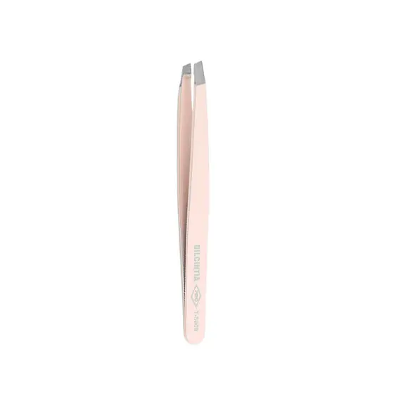 Pinça Profissional para Sobrancelhas Rosa 3.5" – Ponta Diagonal em Aço Inox