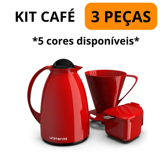Kit café prático garrafa térmica + açucareiro + suporte filtro Unitermi