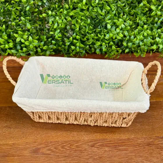 Cesta Retangular com Alça em Papel e Forro em Tecido Wolff Organizador Porta Pão Mesa Posta Bege Café