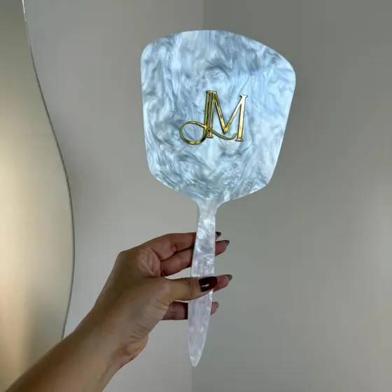 ESPELHO de mão de VIDRO GLOW personalizado acrilico para consultorio estudio clínica design