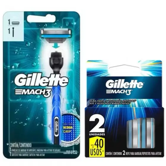 KIT Aparelho Barbear Gillette Mach3 Aqua-grip + Cargas Refil  ORIGINAL - Excelente barbeador Promoção ;)