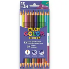 kit Lápis de Cor 12 Lapis com 24 Cores Bicolor Multicolor Novas Cores