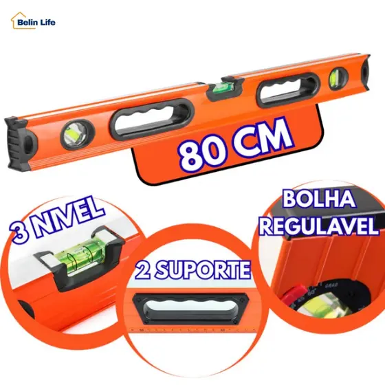 Nível Bolha Alumínio Prumo E Nível Com Imã 30cm/40cm60cm /80cm /100cm 3 Bolhas