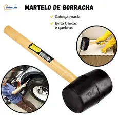 Martelo Borracha Preta 230g Cabo Madeira Profissional Para Pedreiro Obra