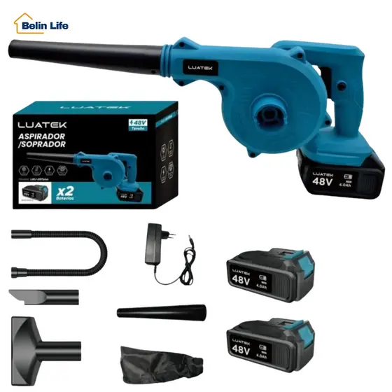 Soprador Aspirador Elétrico 48V 2 Baterias Folhas E Resíduos para Casa e Carro Luatek LWJ-267plus
