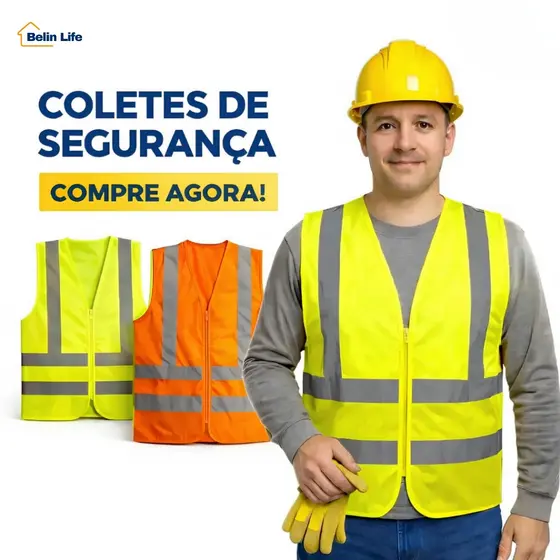 Colete de Linha Refletivo Poliéster Malha Respirável Com Zíper