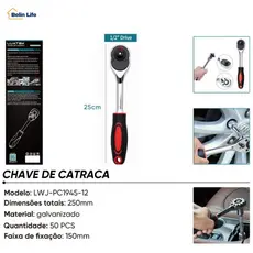 Chave Catraca Reversível 1/2 Polegada Cabo Emborrachado Ergonomico 250mm LWJ-PC1945-12