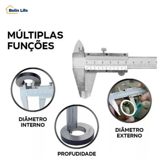 Paquímetro Profissional 150mm 6" em Aço Carbono com Estojo Medição de Precisão Luatek LWJ-1974