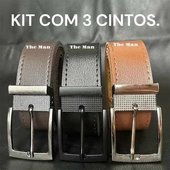 Kit 3 Cinto Masculino Couro Montana - 125CM ou 150CM(PLUS-SIZE).