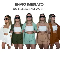 Conjunto 2 Peças Kimono + Short Duna Feminino Moda Praia Azul Lilas Roxo Verde Saida de Praia Quimono Marrom Cardigan