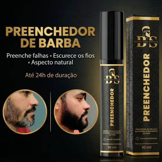 Preenchedor de Barba Preenche Falhas e Escurece a Barba na Hora Barba Mais Cheia 10ml