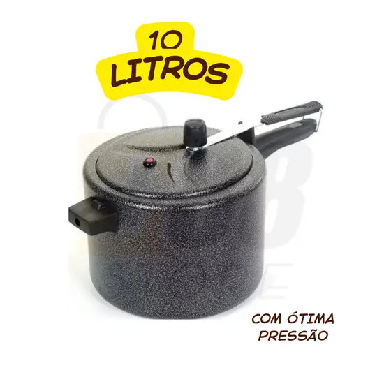 Panela de Pressão 10 Litros Preta em Aluminío Craqueado - Ótima Pressão e Selo INMETRO