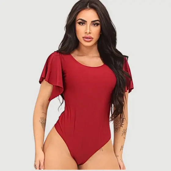 Body Feminino Manga Flare Suplex Blusa Feminina Básica Manga Curta