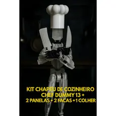 Kit Chapéu de Cozinheiro Chef para Dummy 13 + 2 Panelas + 2 Facas e 1 Colher Brinquedo Decoração - Impressão 3D