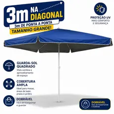 Guarda Sol 3Mx3m Gigante Quadrado 3Mx3m Aberto Reforçado