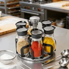 Porta Tempero Condimento Inox Potes Suporte Giratório