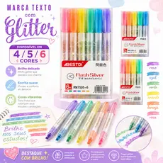 Caneta Glitter 4/6 Cores Flash Silver Gel Marcador Metálico para Bullet Journal Agenda Desenho DIY