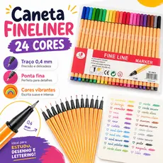 KIT COM 12/24/36/48 Canetas Coloridas Fine Line Ponta Fina 0.4 mm 1ª Linha Coloridas Canetinha Escolar