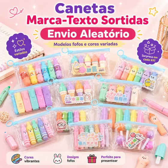 5/10/15/20/25 Unidades Kit Marca Texto Kawaii Cores Pastel Papelaria Fofa Material Escolar
