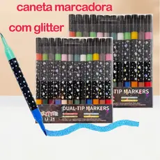 Caneta Marcadora Glitter Dupla Ponta 12/24/36/48 Cores Para Arte Planner Desenho Papelaria